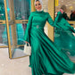 Emerald Green Soiree Dress with Angel Sleeves