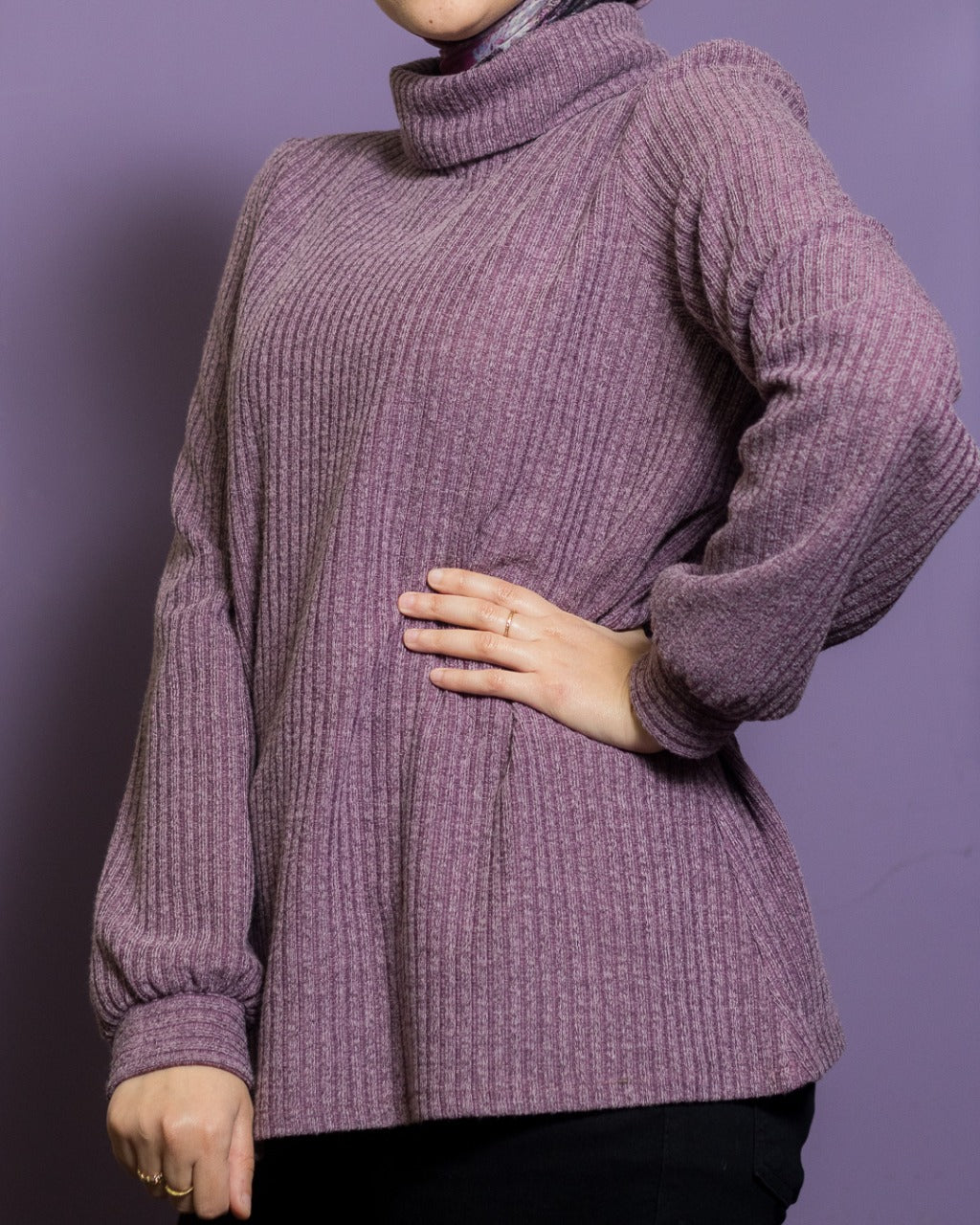 Purple High Neck Winter Blouse