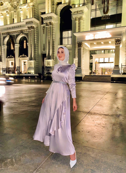 Lilac Satin Soiree Dress