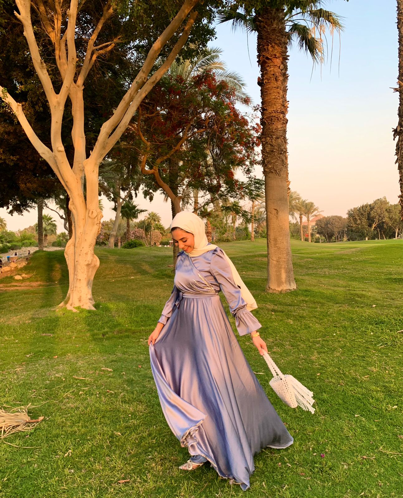 Baby-blue Satin Soiree Dress